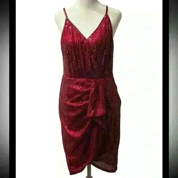 Grace Karin Rudy Red Sequin Mini Dress New With Tags - Picture 1 of 8